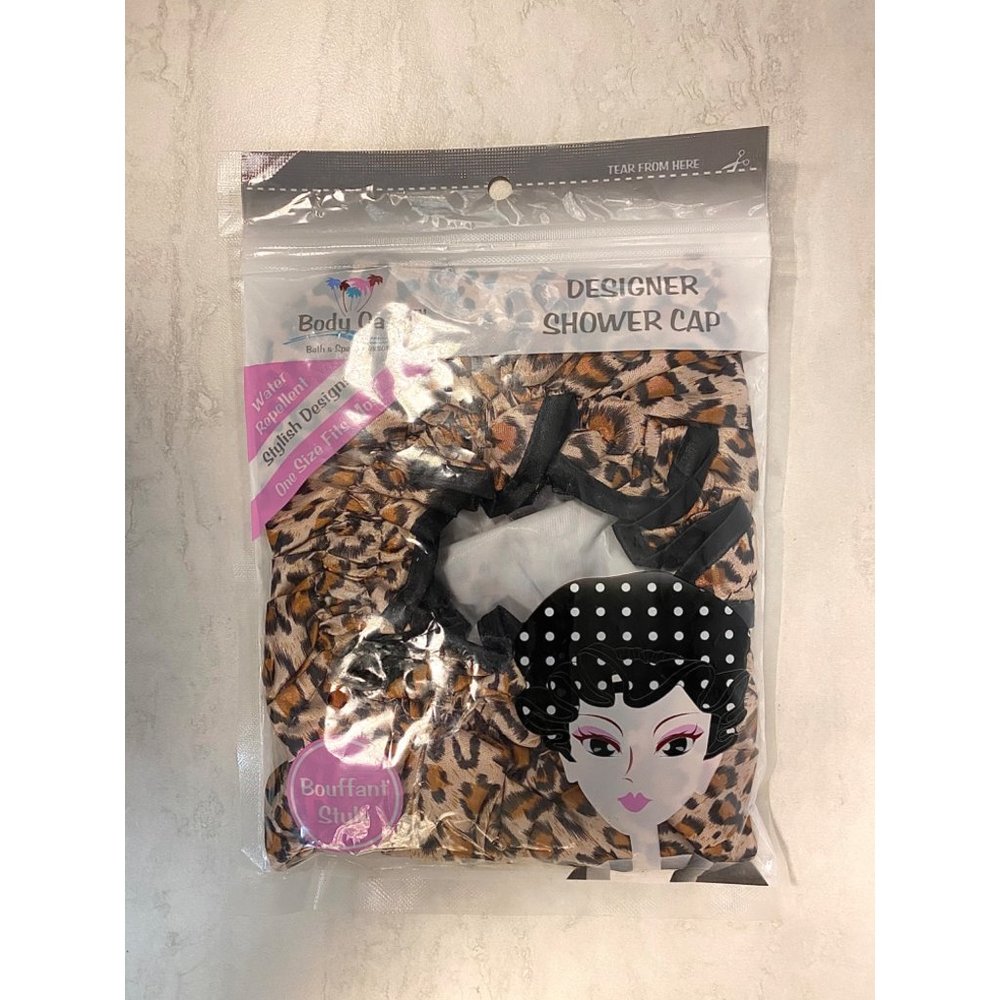 Body Oasis Designer Bouffant Style Leopard Cheetah print Shower Cap NEW in packa